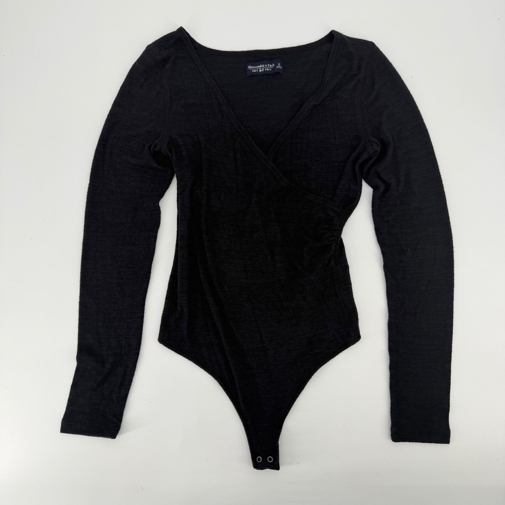Abercrombie & Fitch Soft A&F Cozy Black Wrap Bodysuit Long Sleeve Small